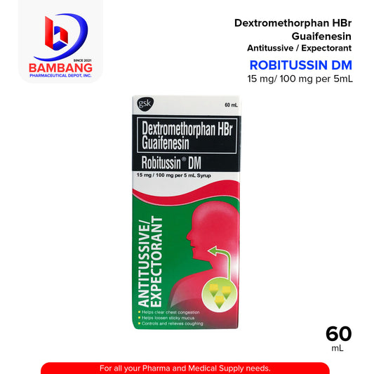ROBITUSSIN DM Dextromethorphan Hydrobromide Guaifenesin 15mg/100mg per 5ml Syrup 60ml