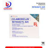 RETAVACYL 625 Co Amoxiclav 625mg Penicillin / Beta -Lactamase Inhibitor Film Coated Tablet 14's