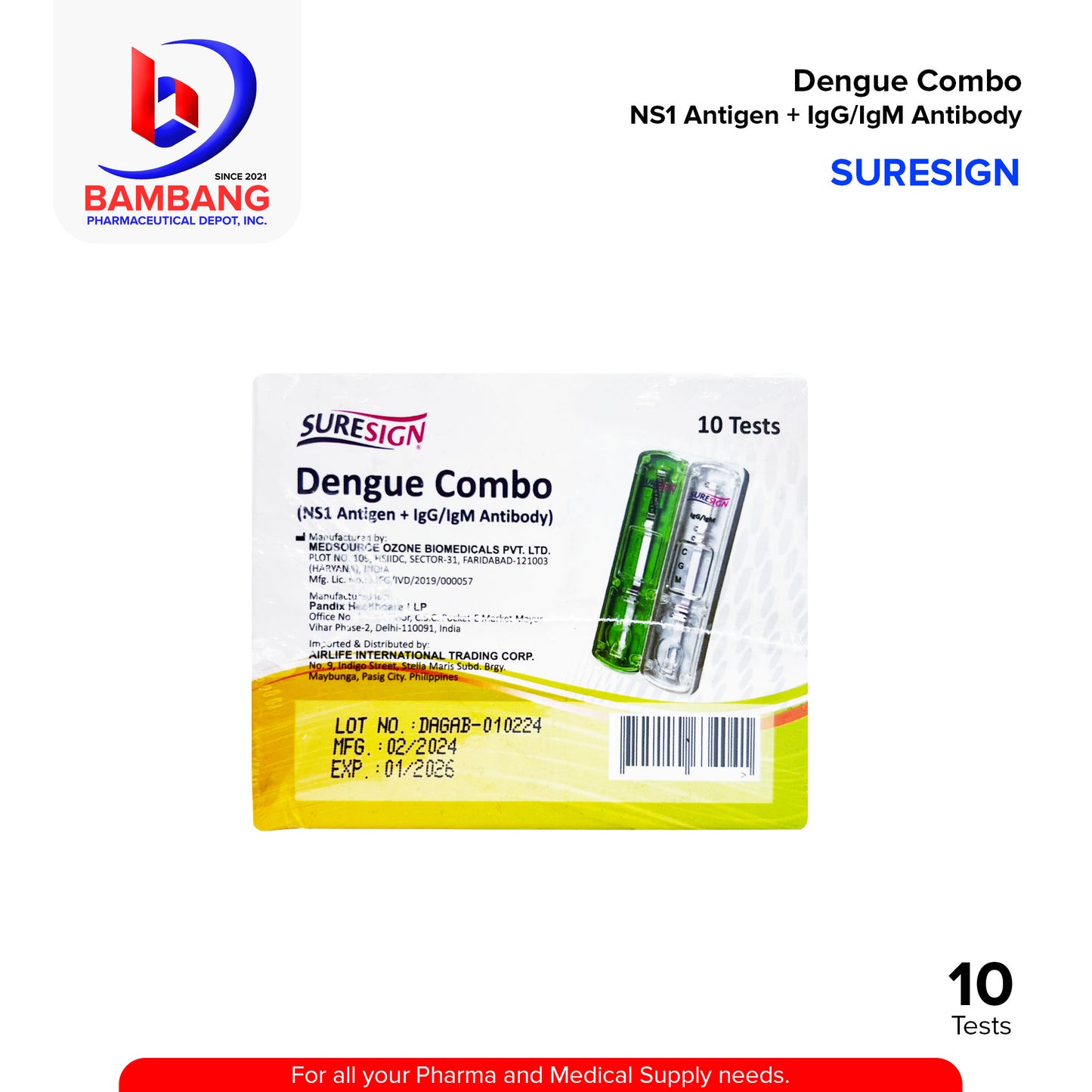 SURESIGN Dengue Combo NS1 Antigen + 1gG / igM Antibody Tester 10's