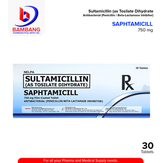 SAPHTAMICILL Sultamicillin (as Tosilate Dihydrate) Antibacterial Penicillin / Beta-Lactamase Inhibitor 750 mg Film Coated Tablet 30's