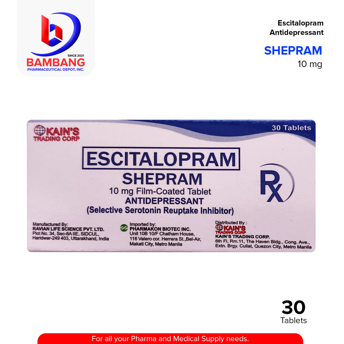 SHEPRAM Escitalopram 10 mg tablets 30's