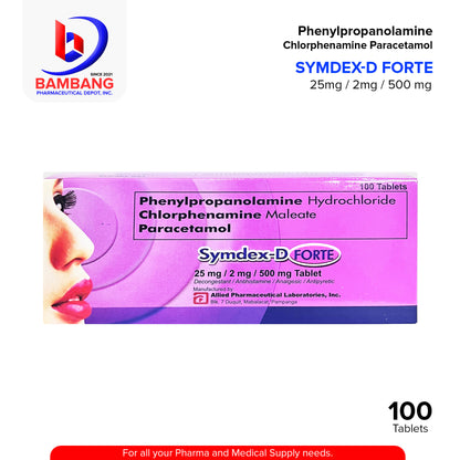 SYMDEX-D FORTE Phenylpropanolamine Hydrochloride Chlorphenamine Maleate Paracetamol 25mg / 2mg / 500mg Decongestant Antihistamine Analgesic Antipyretic Tablet 100's