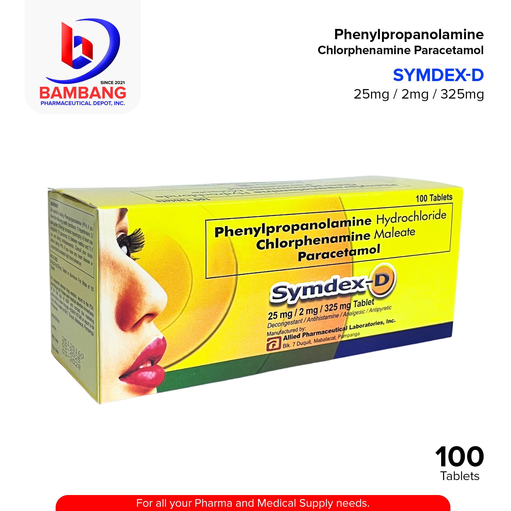 SYMDEX-D Phenylpropanolamine Hydrochloride Chlorphenamine Maleate Para ...