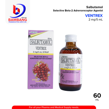 VENTREX Salbutamol Selective Beta 2 Adrenoreceptor Agonist 2 mg / 5 mL Syrup Grapes Flavor 60mL