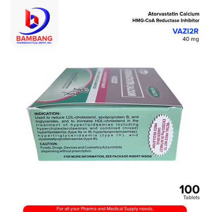 VAZI2R Atorvastatin Calcium HMG-CoA Reductase Inhibitor 40mg Film Coated Tablet 100's