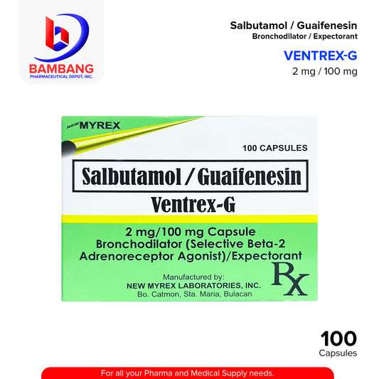 VENTREX-G Salbutamol Guaifenesin Bronchodilator / Expectorant 2 mg / 100 mg Capsule 100's