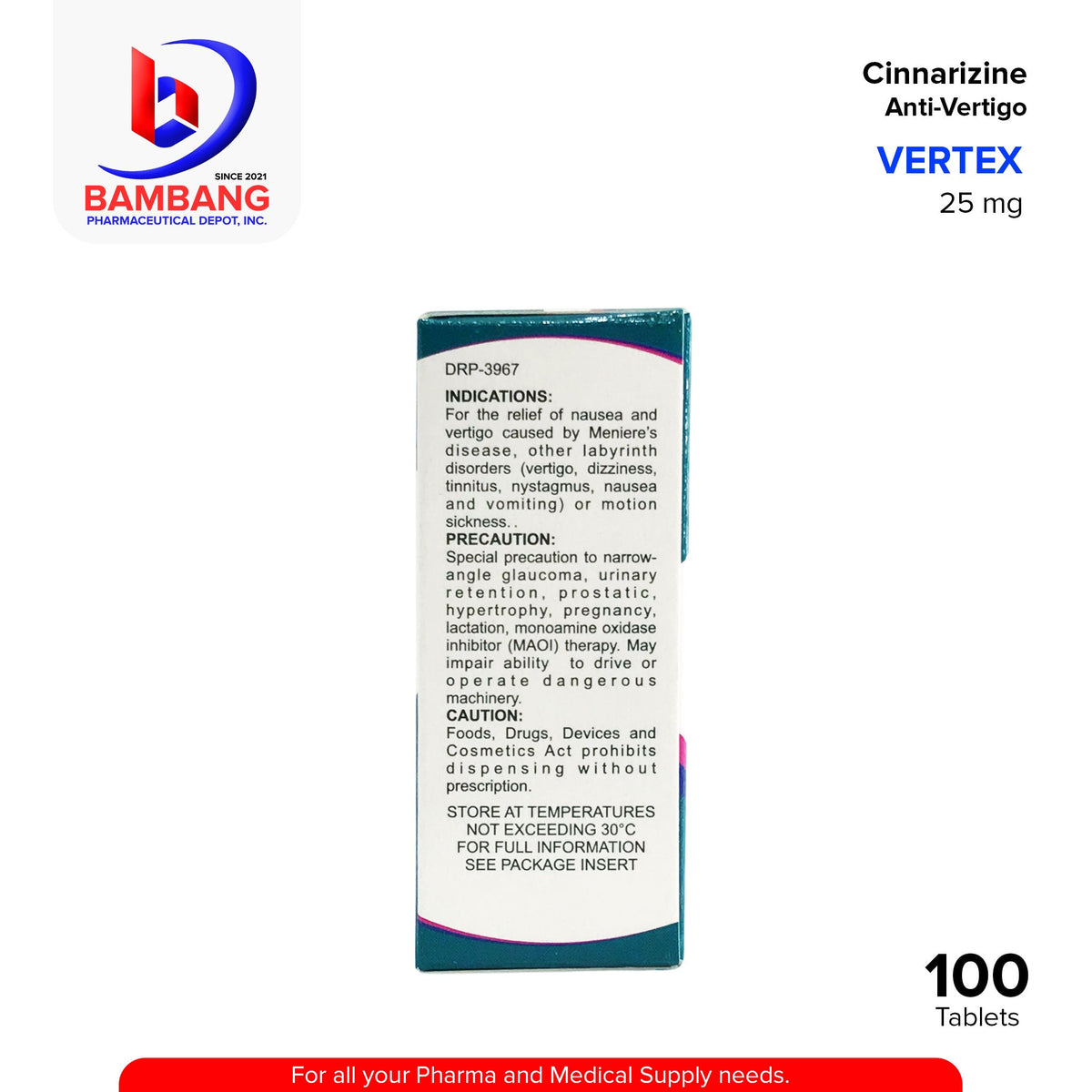 VERTEX Cinnarizine Anti-Vertigo 25 mg Tablet 100's – Bambang ...