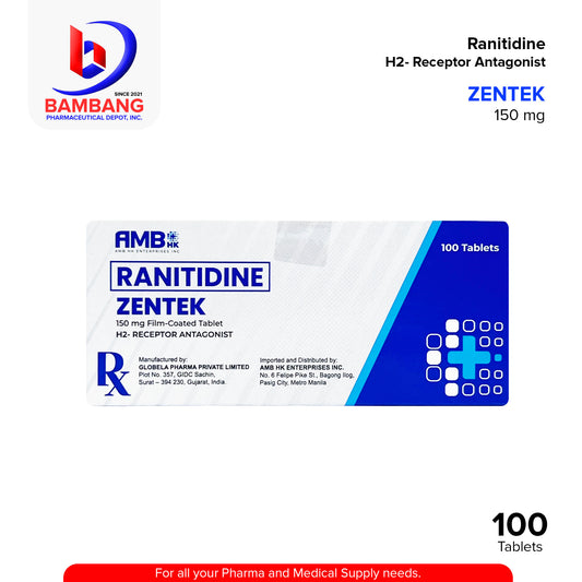 ZENTEK Ranitidine H2 Receptor Antagonist 150 mg Film Coated Tablet 100's