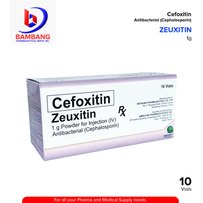 ZEUXITIN Cefoxitin Antibacterial 1g Powder for Injection IV Vials 10's