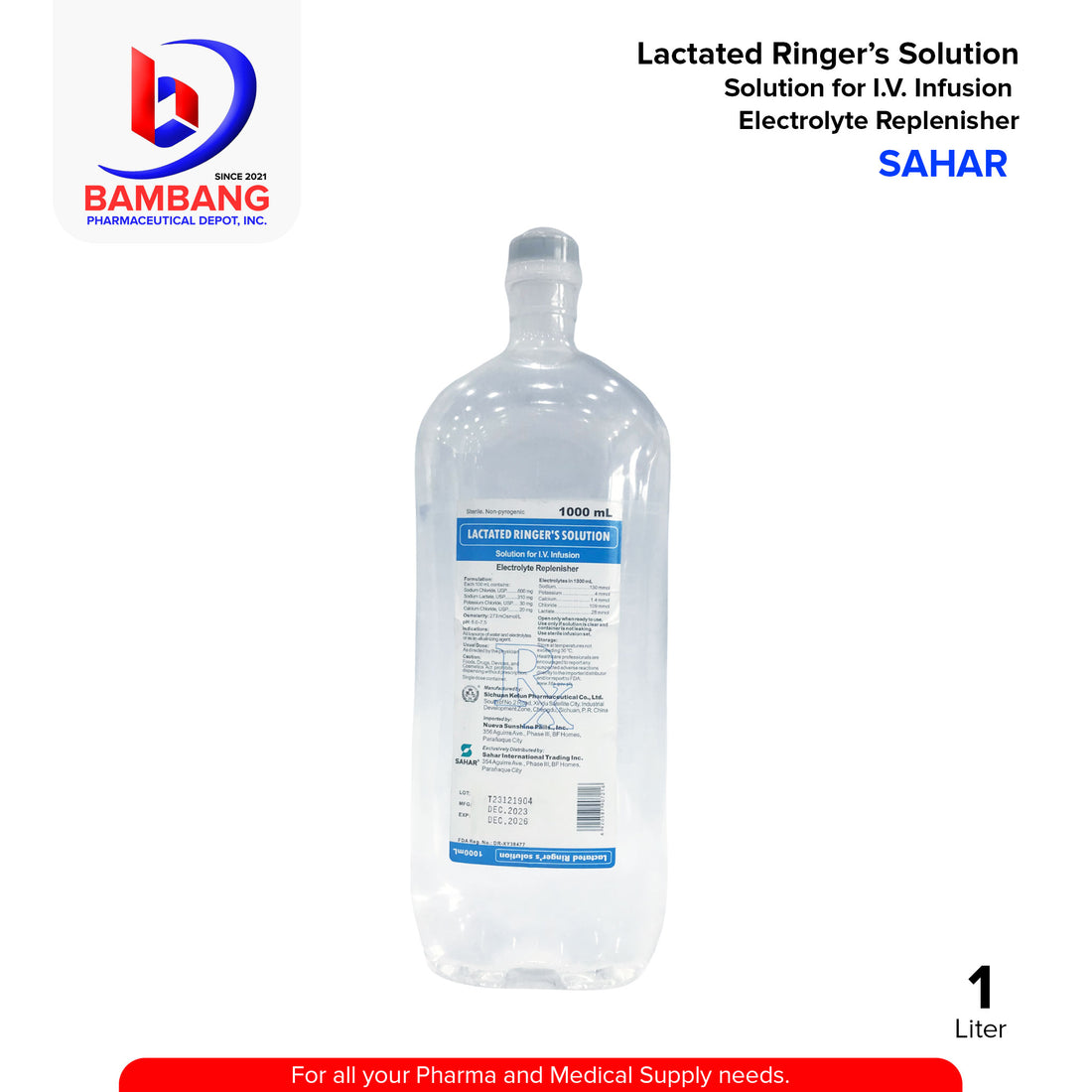 SAHAR Lactated Ringer's Solution for IV Infusion Electrolyte Replenish ...