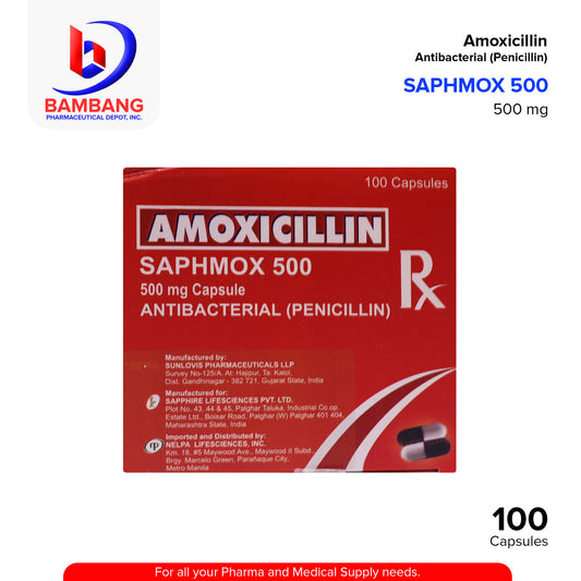 SAPHMOX 500 Amoxicillin 500mg Antibacterial Capsule 100's