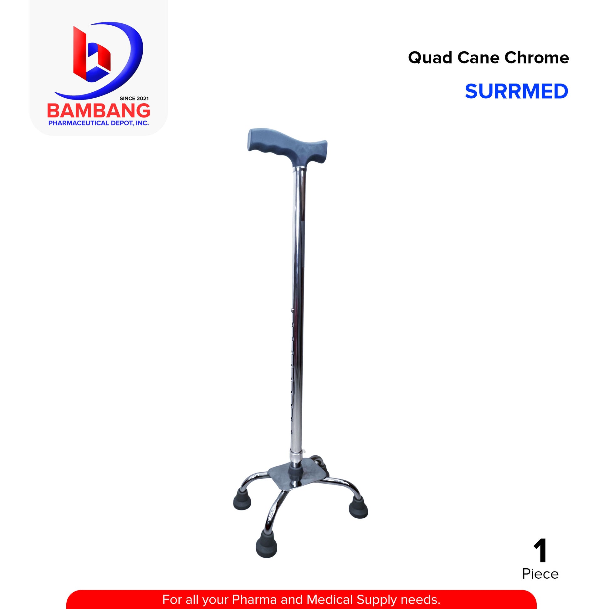 SURRMED Quad Cane Chrome Stable & Adjustable Walking Aid for Enhanced Mobility and Support 1's
