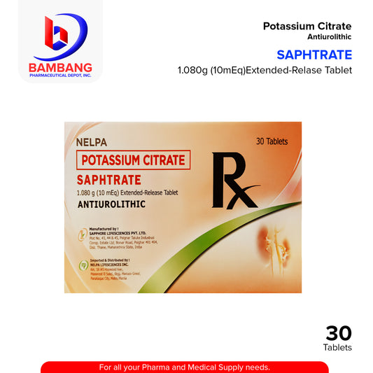SAPHTRATE Potassium Citrate 1.080g (10mEq) Extended Release Tablet 30's