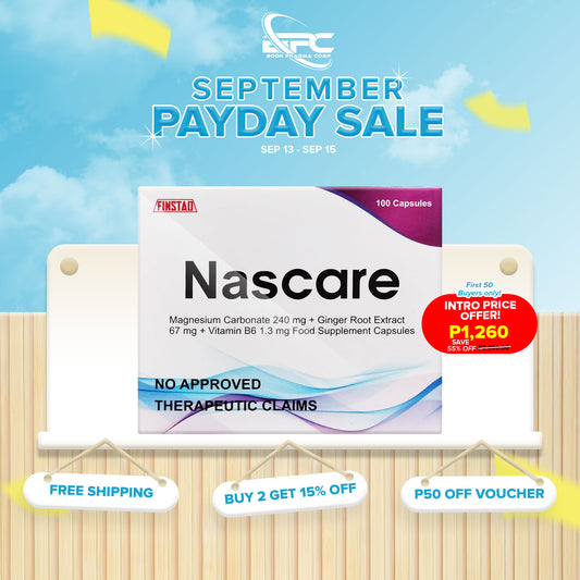 NASCARE Magnesium Carbonate 240 mg + Ginger Root Extract 67 mg + Vitamin B6 1.3 mg Food Supplement Capsule 100's