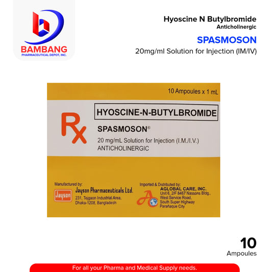 SPASMOSON Hyoscine N Butylbromide  20mg/ml Solution for Injection (IM/IV) 10 Ampoules x 1 ml