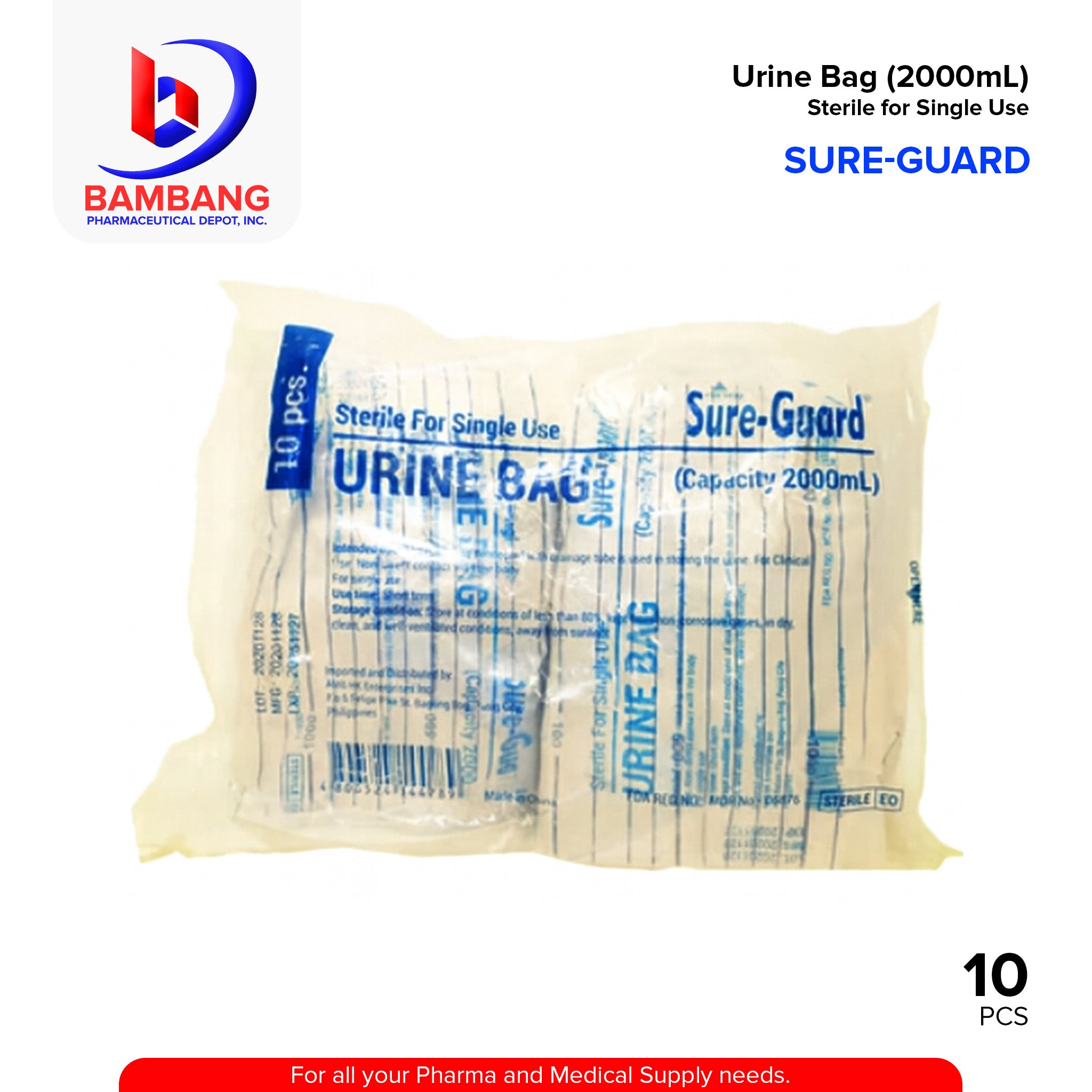 SURE GUARD Urine Bag Pieces 10's – Bambang Pharmaceutical Depot Inc.