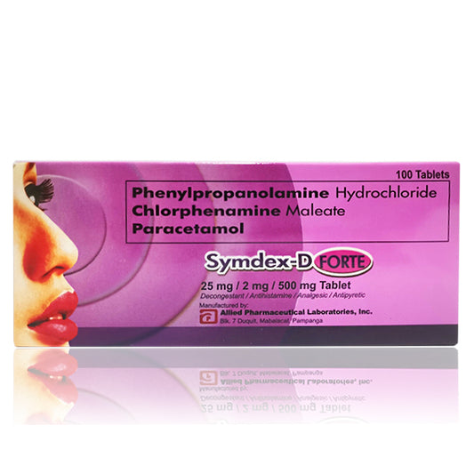 Phenylpropanolamine Hydrochloride Chlorphenamine Maleate Paracetamol (Symdex D) 25mg/2mg/500mg Forte Tablet 100's