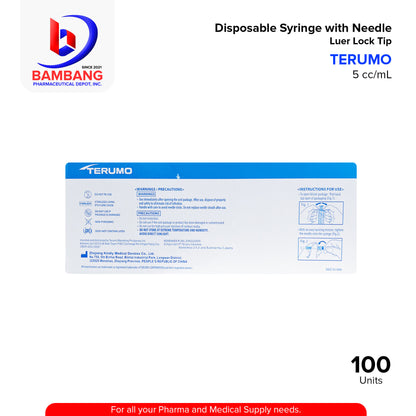TERUMO Disposable Syringe with Needle Sterile EO Luer Lock Tip  5cc/mL Unit 100's