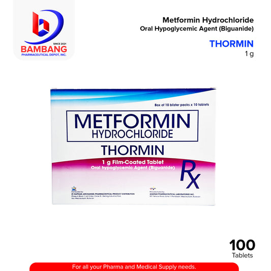 THORMIN Metformin Hydrochloride Oral Hypoglycemic Agent Biguanide 1 g Film Coated Tablet 10's