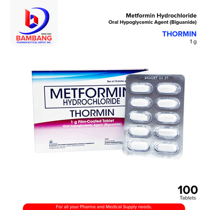 THORMIN Metformin Hydrochloride Oral Hypoglycemic Agent Biguanide 1 g Film Coated Tablet 10's