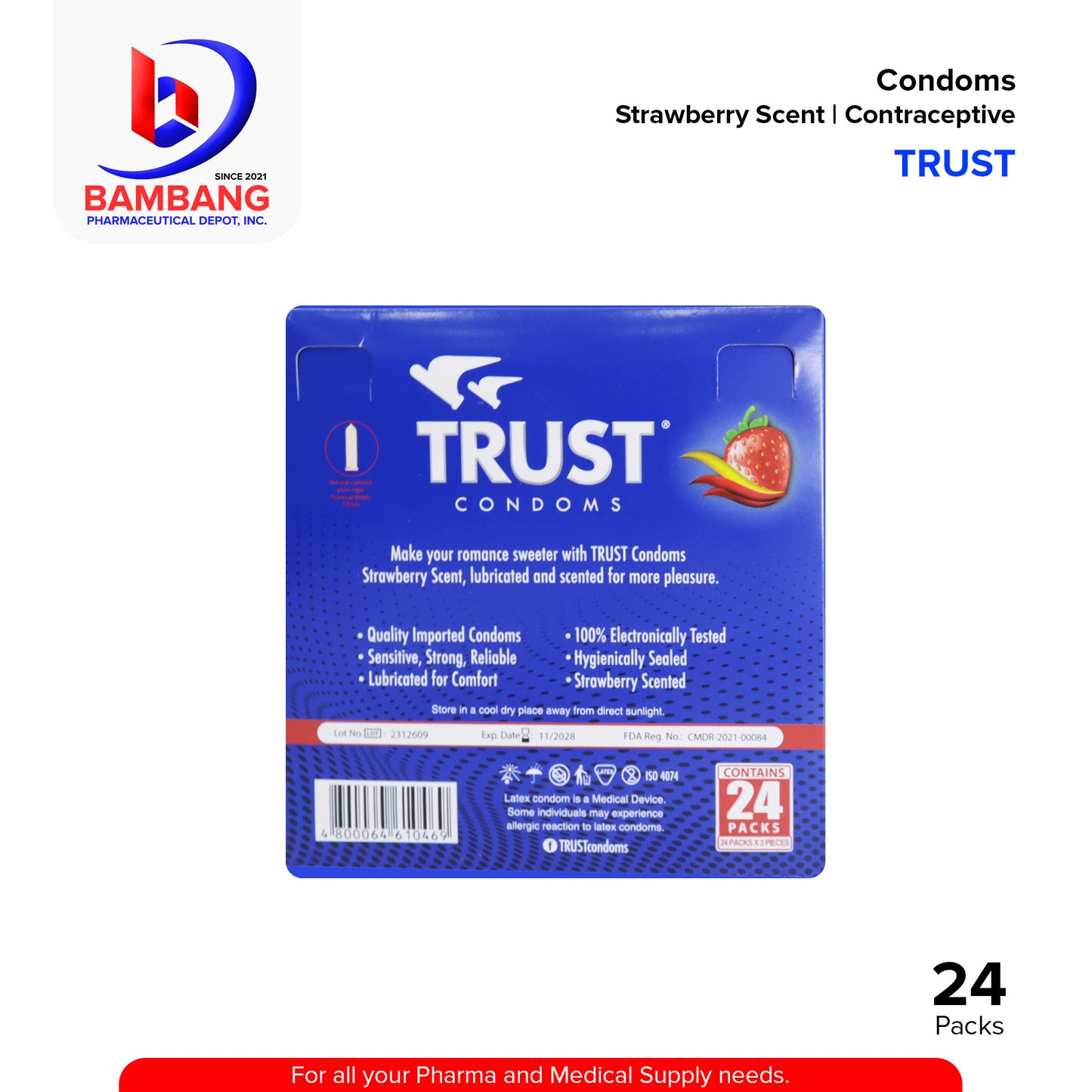 TRUST Condom Strawberry Scent Contraceptive Pack 24's