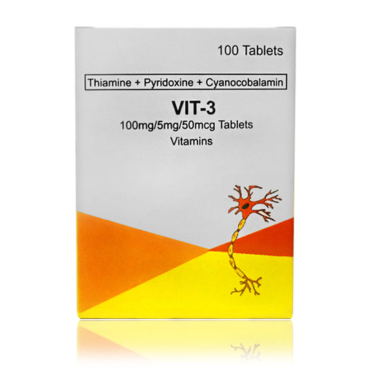Thiamine + Pyridoxine HCI + Cyanocobalamin (Vit 3) 100mg/5mg/50mcg Tablets 100's