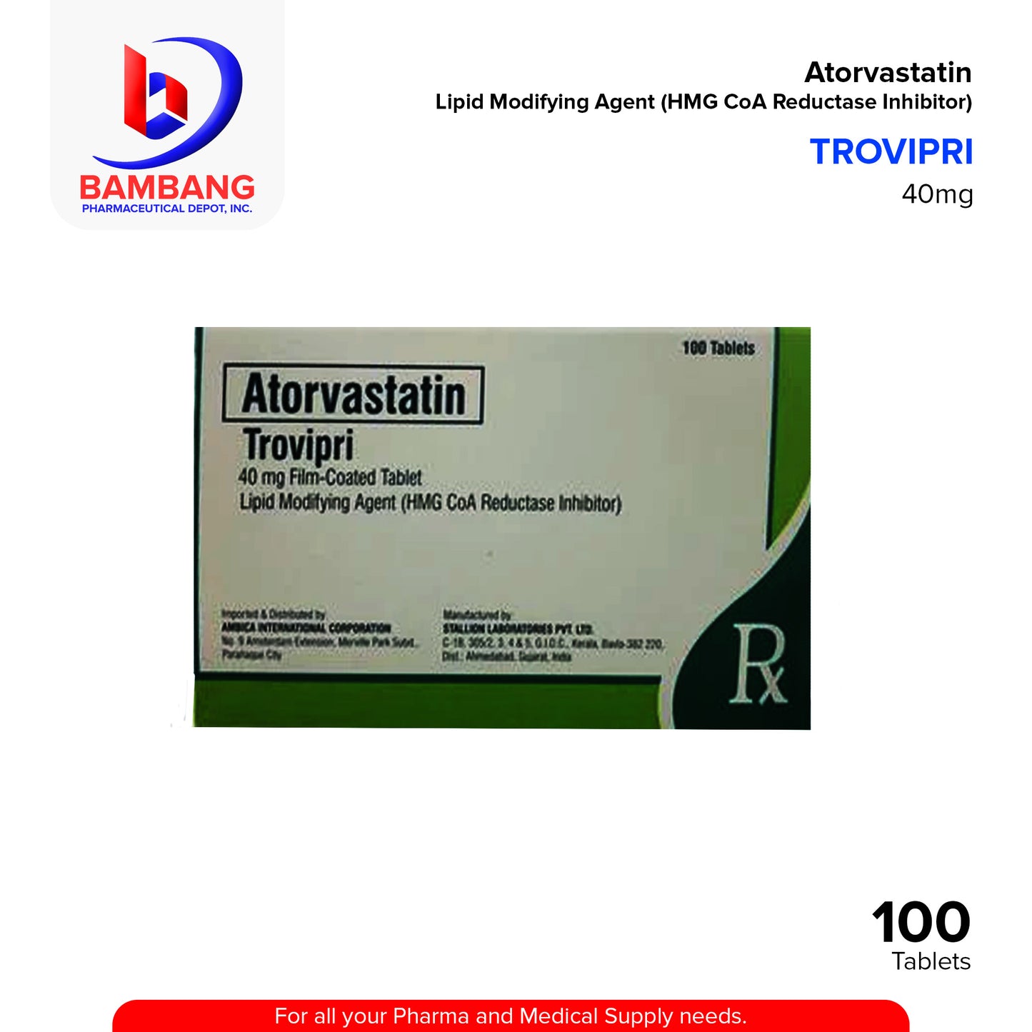TROVIPRI Atorvastatin 40mg Film Coated Tablet 100's