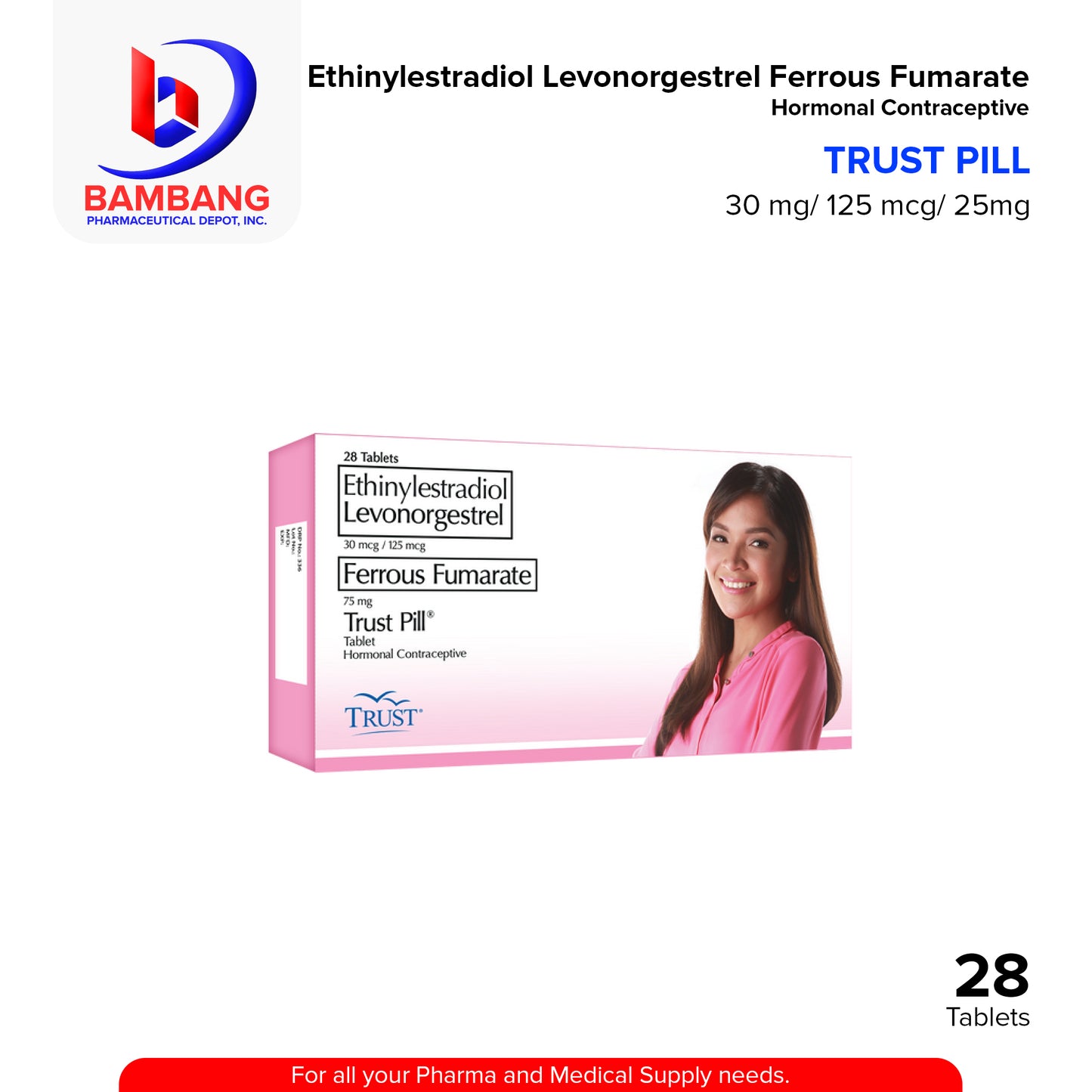 Ethinylestradiol Levonorgestrel 30mcg/125mcg Ferrous Fumarate 75mg (Trust Pills) Tablet 28's