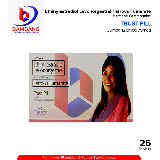 TRUST PILLS Ethinylestradiol Levonorgestrel 30mcg/125mcg Ferrous Fumarate 75mg Tablet 28's