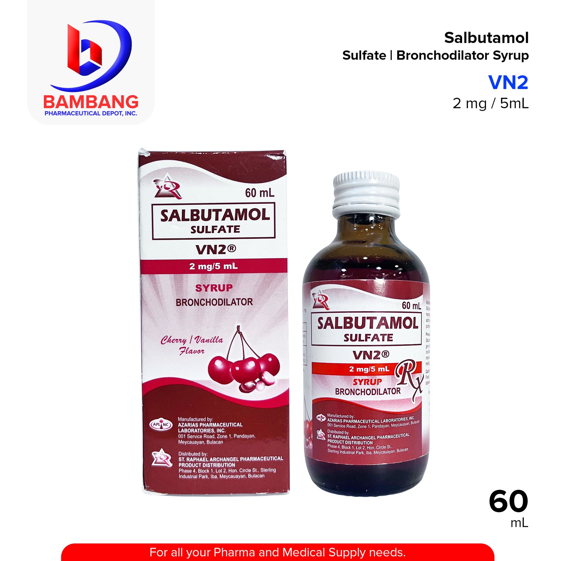 VN2 Salbutamol Sulfate Bronchodilator Syrup 2mg / 5mL 60mL