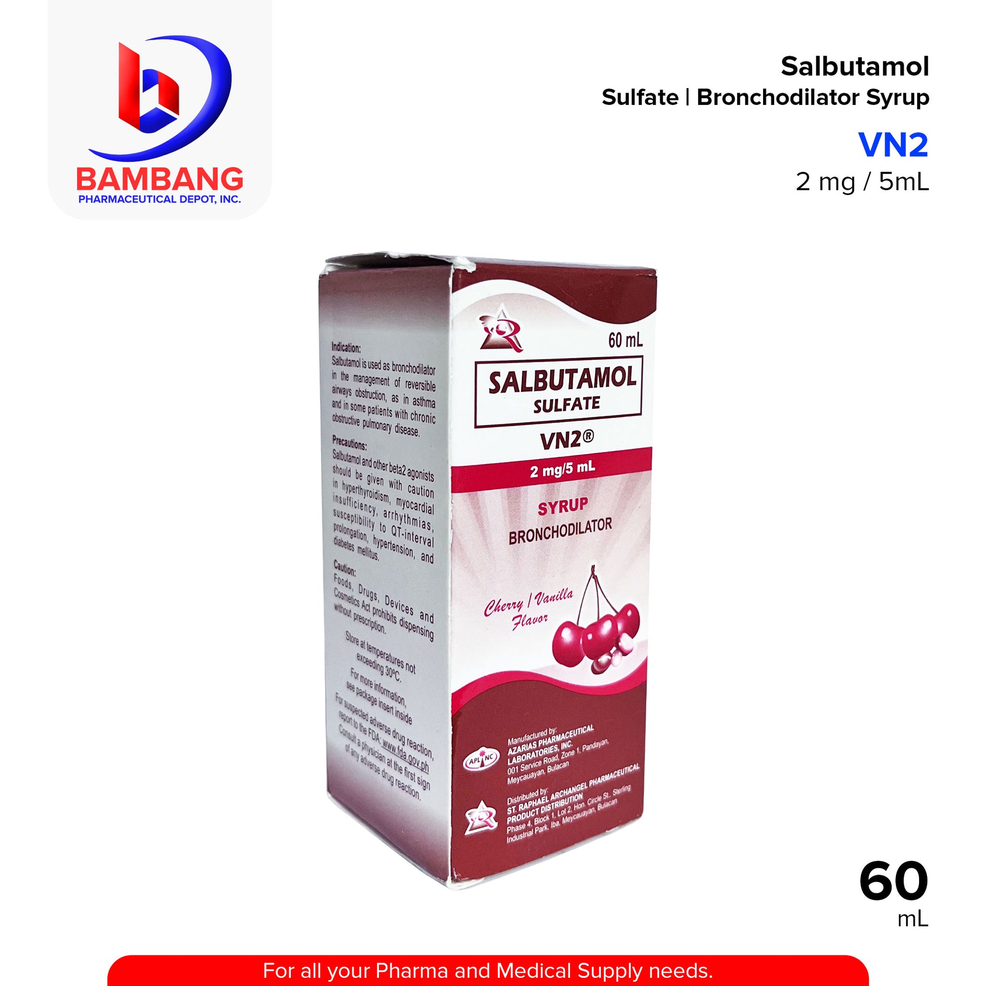 VN2 Salbutamol Sulfate Bronchodilator Syrup 2mg / 5mL 60mL