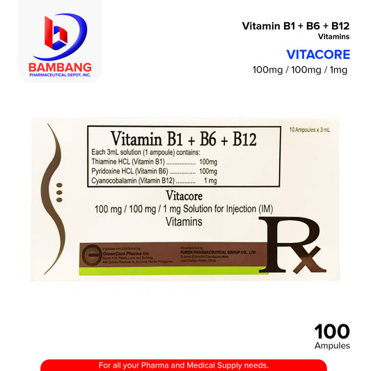 VITACORE Vitamin B1 + B6 + B12 100mg/1mg Solution for Injection 1ml