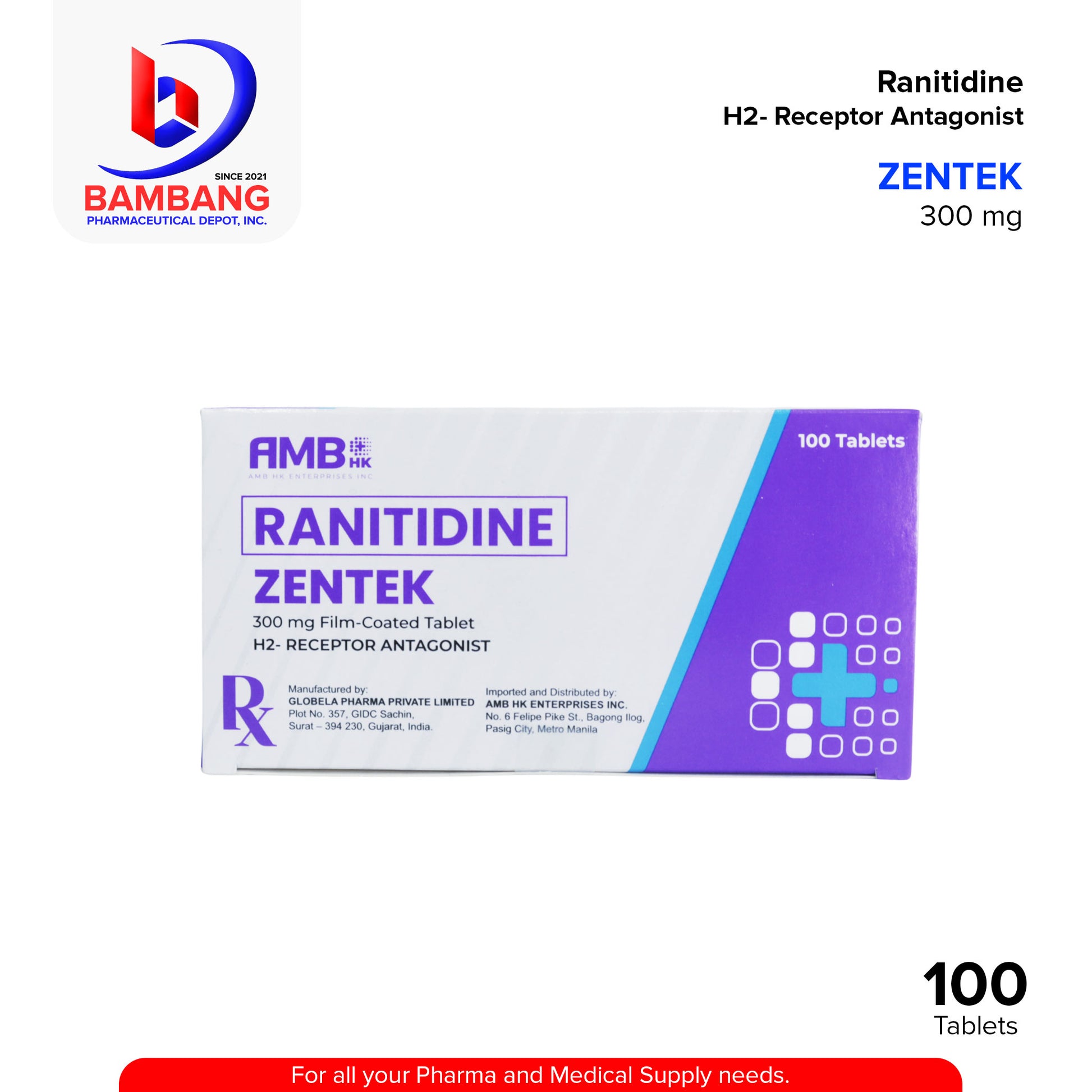 ZENTEK Ranitidine H2 Receptor Antagonist 300mg Tablet 100's