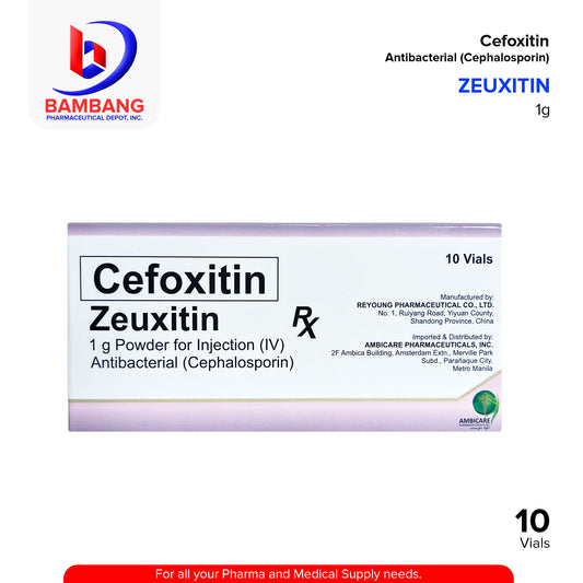 ZEUXITIN Cefoxitin Antibacterial 1g Powder for Injection IV Vials 10's