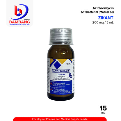 ZIKANT Azithromycin Antibacterial Macrolide 200mg/5ml Powder for Oral Suspension 15ml