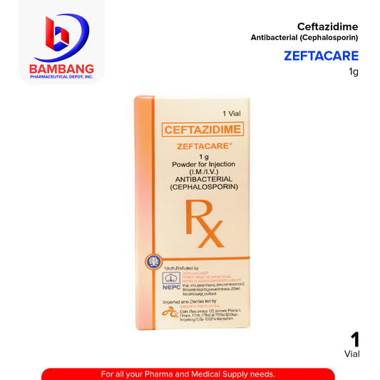 ZEFTACARE Ceftazidime 1g Powder for Injection I.M/I.V Vial 1's