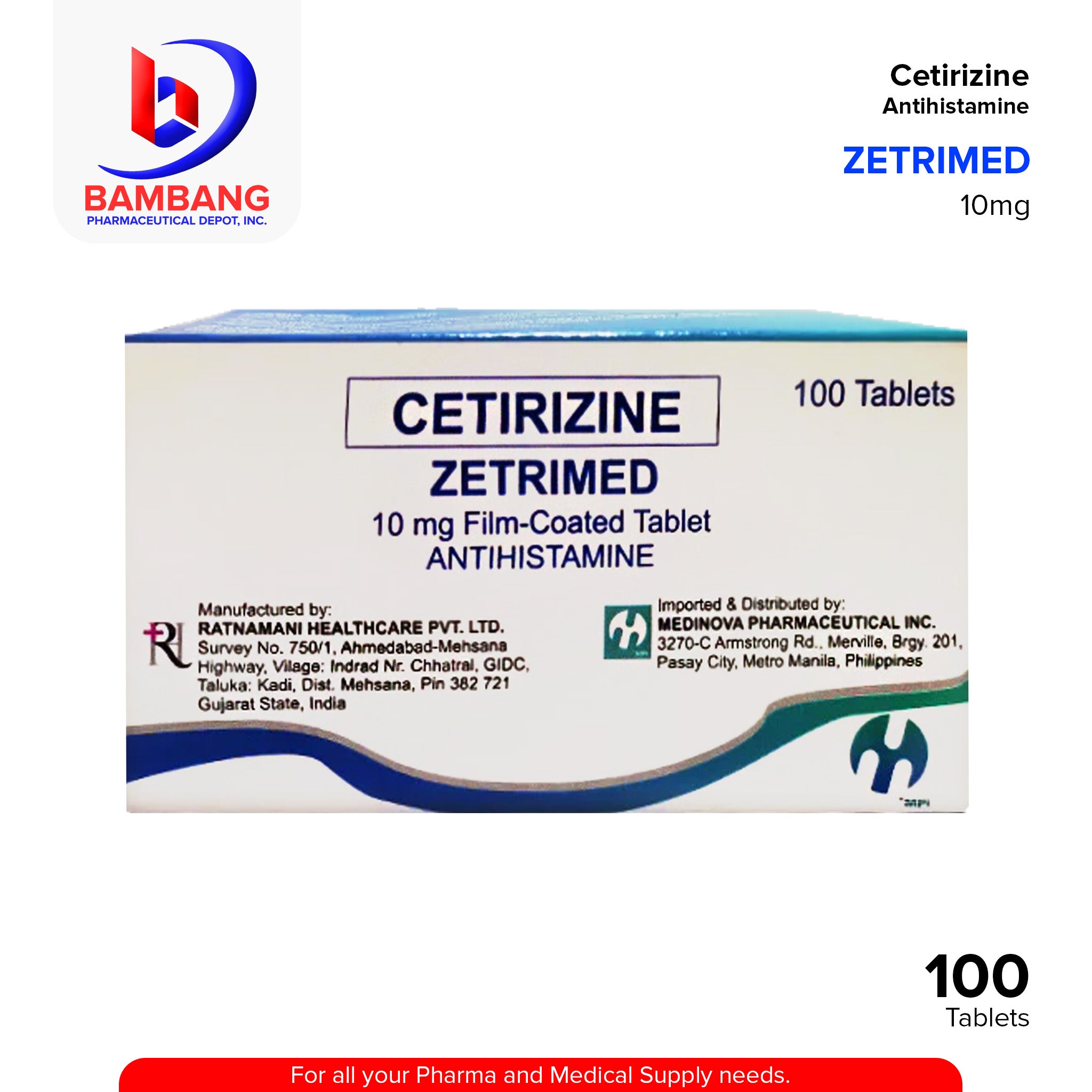 ZETRIMED Cetirizine 10mg Film Coated Tablet 100's – Bambang ...