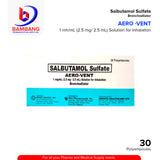 AERO-VENT Salbutamol Sulfate 1mg/ml (2.5mg / 2.5ml) Solution for Inhalation Nebule 30's