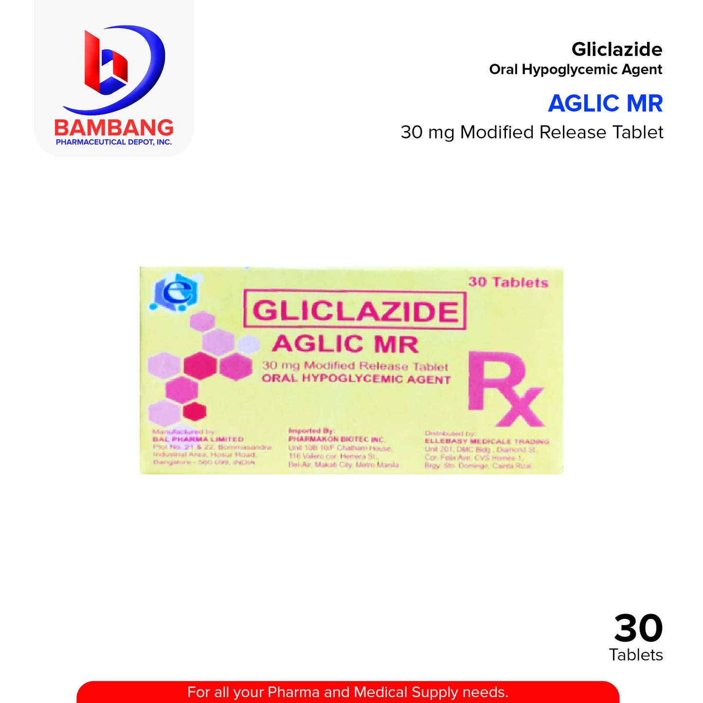 Gliclazide (Aglic MR) 30mg Modified Release Tablet 30's
