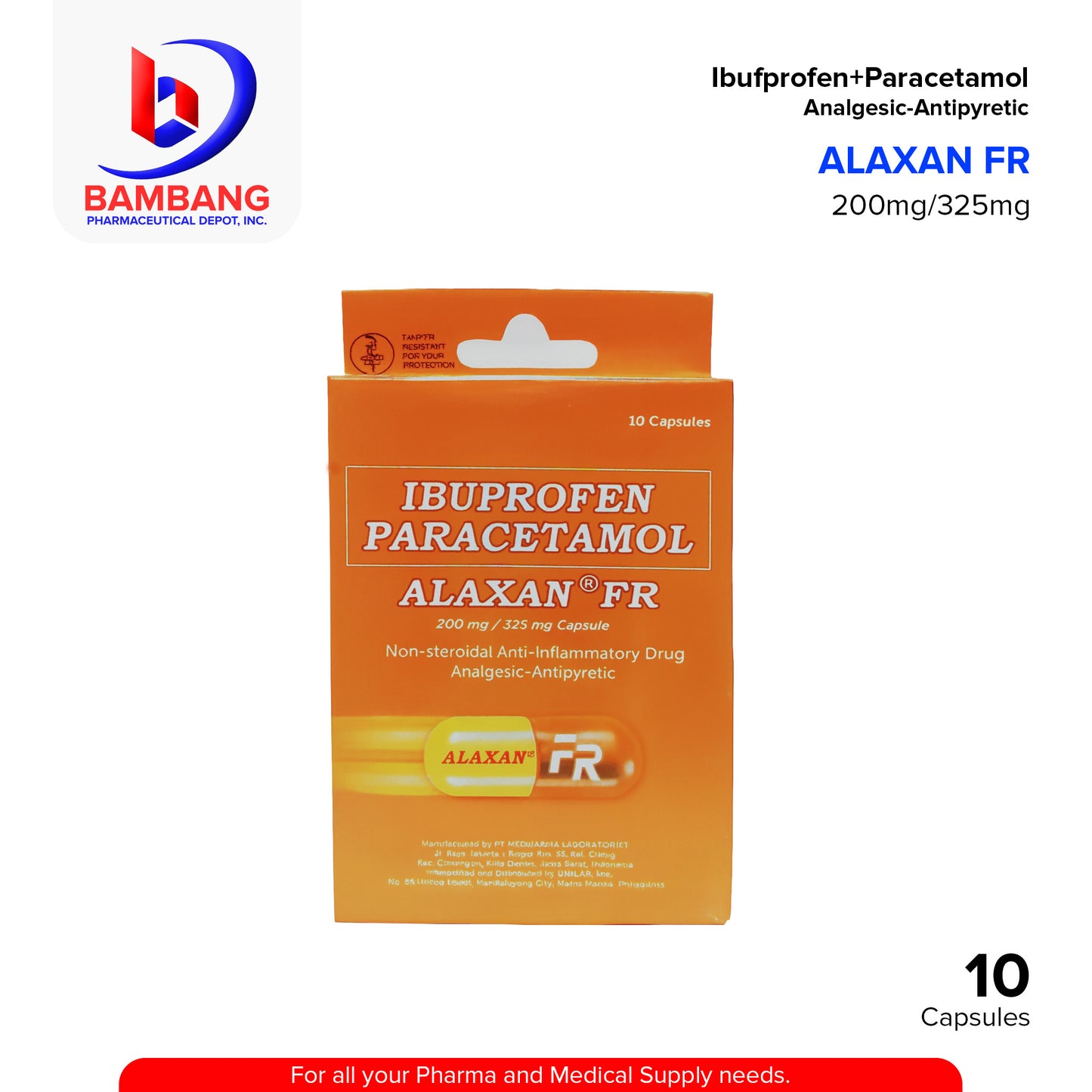 ALAXAN FR Ibuprofen Paracetamol 200mg/325mg Capsule 10's
