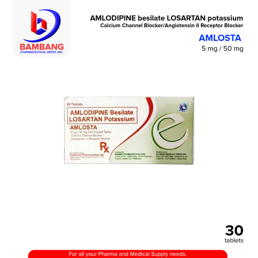 Amlodipine Besilate + Losartan Potassium (Amlosta) 5mg/50mg Film Coated Tablets 30's