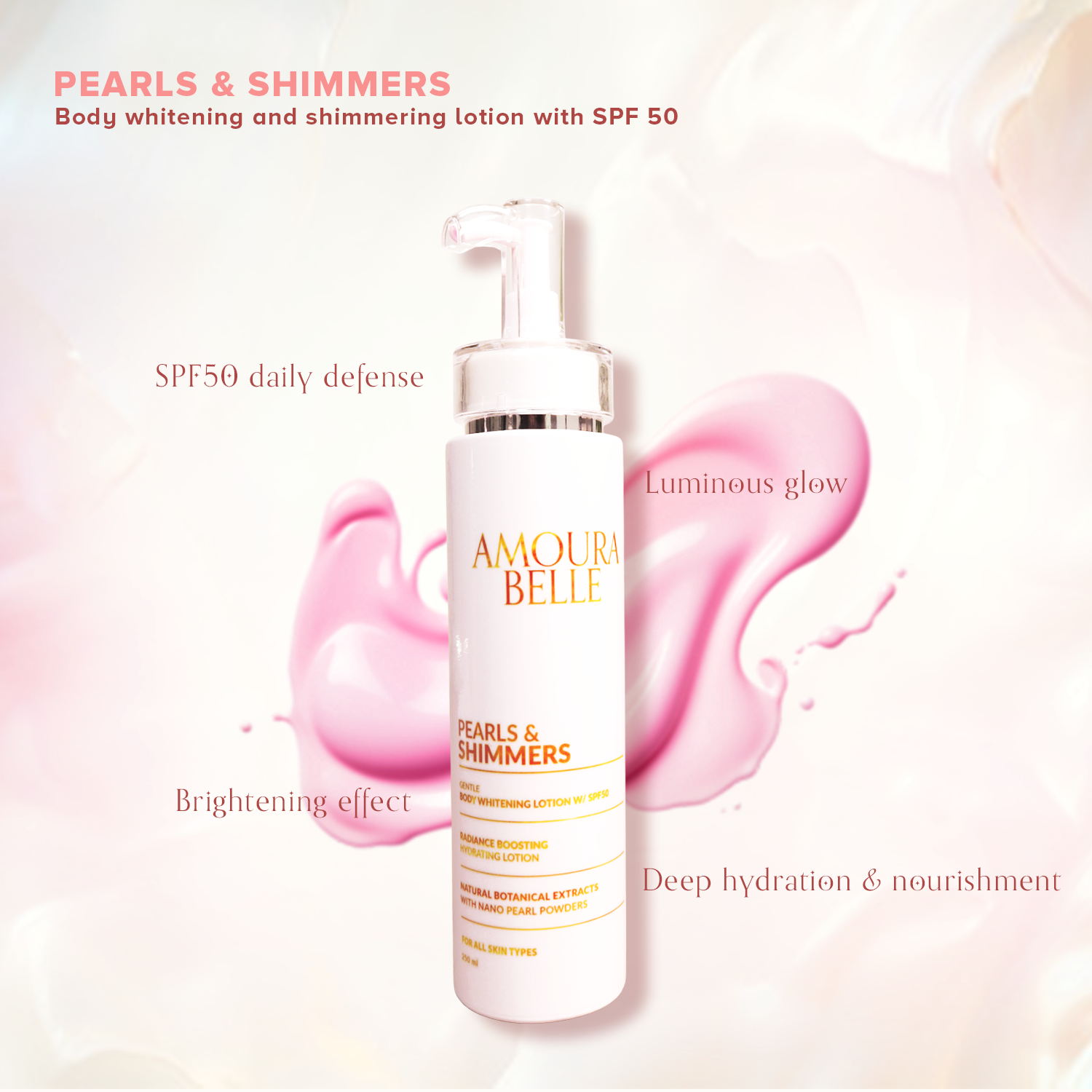 AMOURA BELLE Pearls and Shimmers Whitening Body Lotion SPF50 250mL