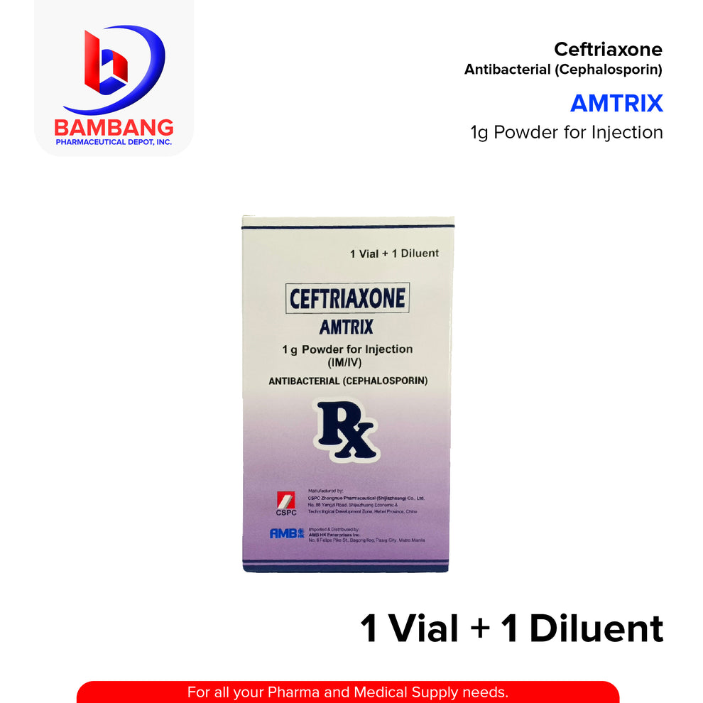 AMTRIX Ceftriaxone Antibacterial 1g 1 Vial + 1 Diluent – Bambang ...
