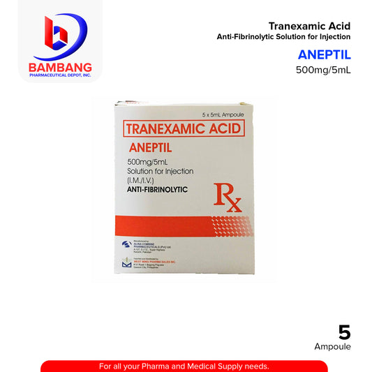 Tranexamic Acid (Aneptil) 500mg/5ml Solution for Injection I.M/I.V 5 x 5ml Ampoule