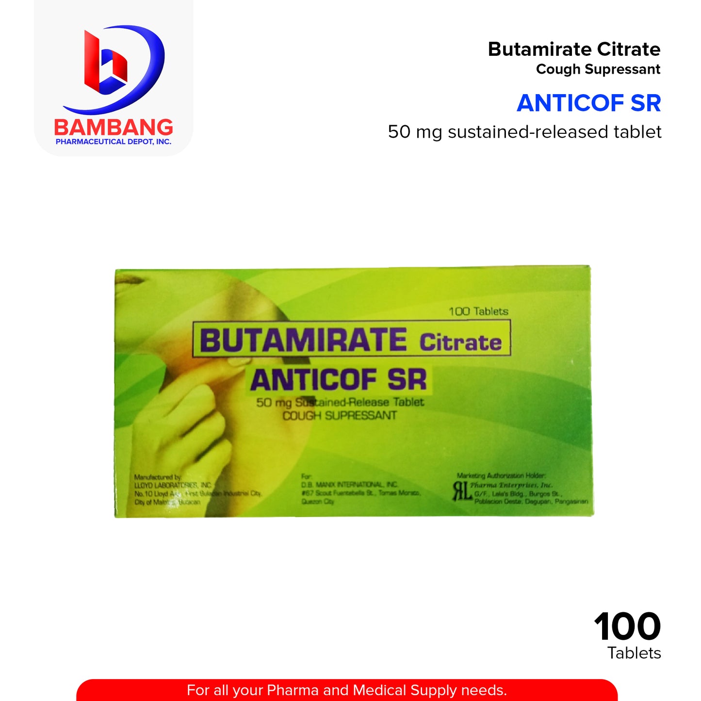 ANTICOF SR Butamirate Citrate 50mg Sustained Release Tablet 100's