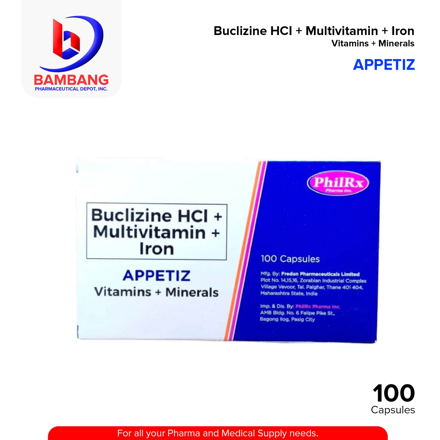 APPETIZ Buclizine HCI + Multivitamin + Iron Vitamins + Minerals Capsules 100's