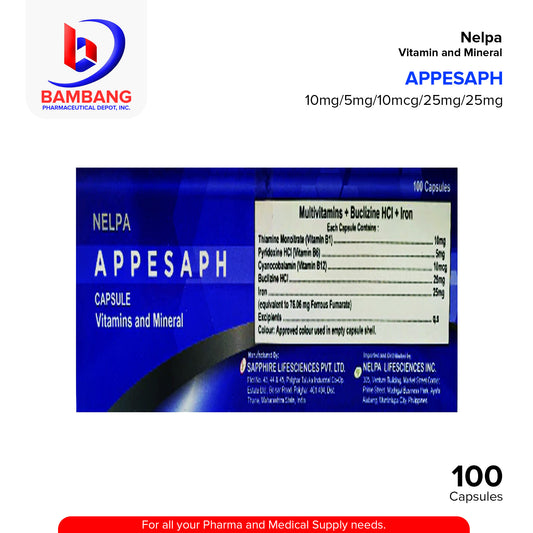 APPESAPH Multivitamins + Buclizine HCI + Iron Vitamin and Minerals Capsule 100's