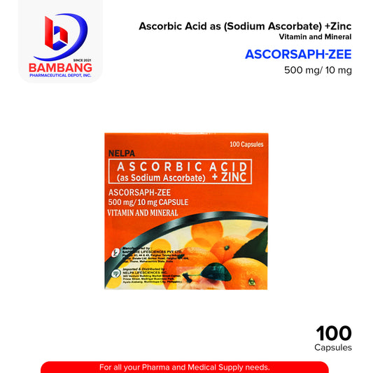 ASCORSAPH ZEE Ascorbic Acid + Zinc 500mg/10mg Capsule 100's