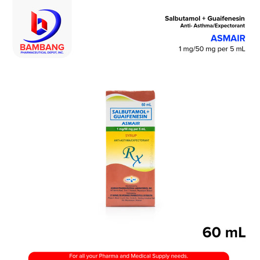 ASMAIR Salbutamol + Guaifenesin 1mg/50mg per 5 ml Syrup 60ml