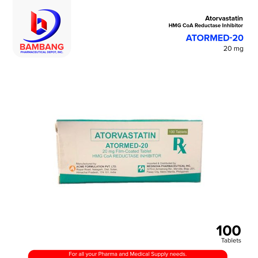 Atorem ATORMED Atorvastatin 20mg Film Coated Tablet 100's – Bambang ...